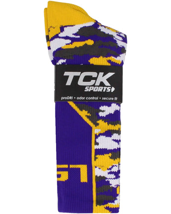 TCK socks LSU Tigers Woodland Camo Crew Socks