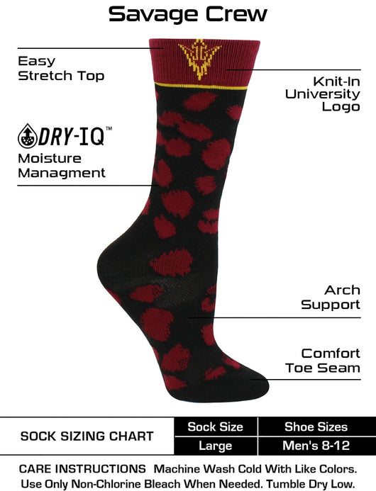TCK socks Maroon/Black / Medium ASU Sun Devils Socks Womens Savage Crew Socks
