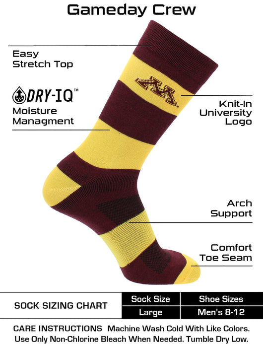 TCK socks Maroon/Gold / Large Minnesota Golden Gophers Socks Game Day Striped Crew Socks