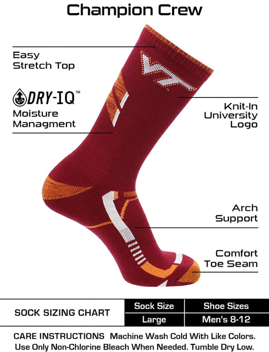 TCK socks Maroon/Gold / Large Virginia Tech Hokies Socks Virginia Tech University Hokies Champion Crew Socks