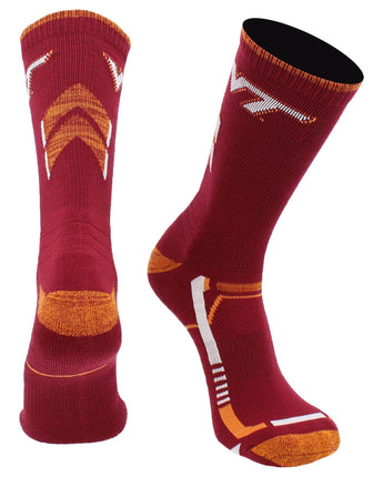 TCK NCAA Performance Champion Crew Socks – Virginia Tech Hokies, Maroon/Gold, Large