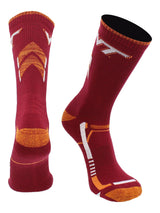 TCK NCAA Performance Champion Crew Socks – Virginia Tech Hokies, Maroon/Gold, Large