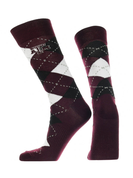 TCK socks Maroon/Grey/White / Large Texas A&amp;M Aggies Argyle Dress Socks NCAA Fanwear Crew Length