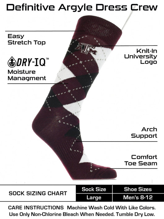 TCK socks Maroon/Grey/White / Large Texas A&amp;M Aggies Argyle Dress Socks NCAA Fanwear Crew Length