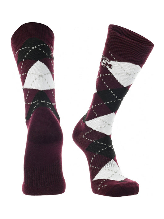 TCK socks Maroon/Grey/White / Large Texas A&amp;M Aggies Argyle Dress Socks NCAA Fanwear Crew Length
