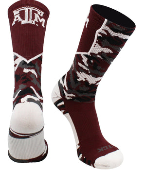TCK socks Maroon/White/Grey / Large Texas A&M Aggies Woodland Camo Crew Socks