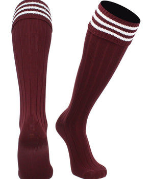 TCK socks Maroon White / Medium Euro Style 3 Stripe Soccer Socks With Fold Down Top