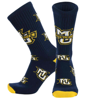 TCK socks Marquette Navy Blue/Gold / Large Marquette Golden Eagles Mayhem Crew Socks (Made in USA)