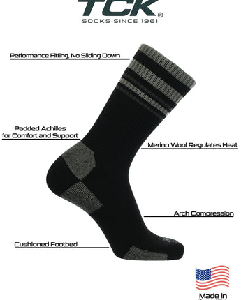 TCK socks Merino Wool Hiking Socks For Men & Women - Striped