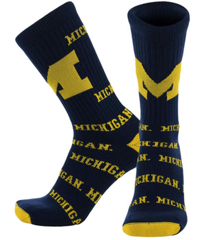 TCK socks Michigan Blue/Maize / Large Michigan Wolverines Mayhem Crew Socks (Made in USA)