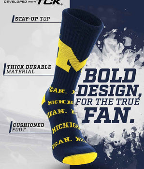 TCK socks Michigan Blue/Maize / Large Michigan Wolverines Mayhem Crew Socks (Made in USA)