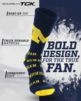 TCK socks Michigan Blue/Maize / Large Michigan Wolverines Mayhem Crew Socks (Made in USA)
