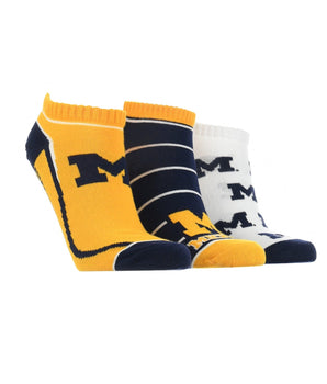 TCK socks Michigan Blue/Maize/White / Large Michigan Wolverines No Show Socks Full Field 3 Pack
