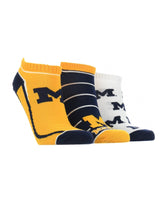 TCK socks Michigan Blue/Maize/White / Large Michigan Wolverines No Show Socks Full Field 3 Pack