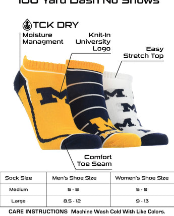 TCK socks Michigan Blue/Maize/White / Medium Michigan Wolverines No Show Socks Full Field 3 Pack