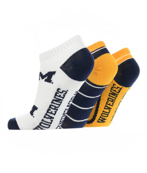 TCK socks Michigan Blue/Maize/White / Medium Michigan Wolverines No Show Socks Full Field 3 Pack