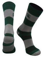 Michigan State Spartans Green & Grey Striped Crew Socks - NCAA Men's Dress & Casual Game Day Apparel - Soft Gear