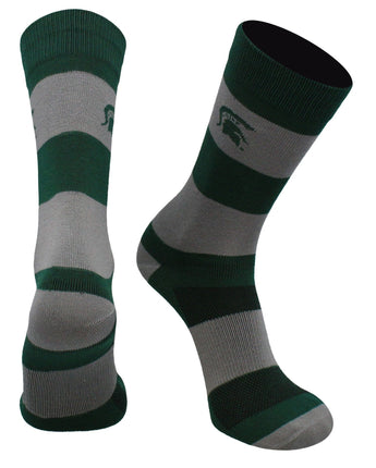 Michigan State Spartans Green & Grey Striped Crew Socks - NCAA Men's Dress & Casual Game Day Apparel - Soft Gear, Large