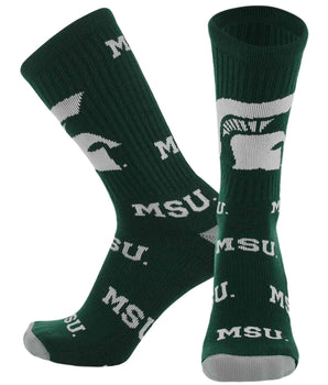 TCK socks Michigan State Green/Grey/White / Large Michigan State Spartans Mayhem Crew Socks (Made in USA)