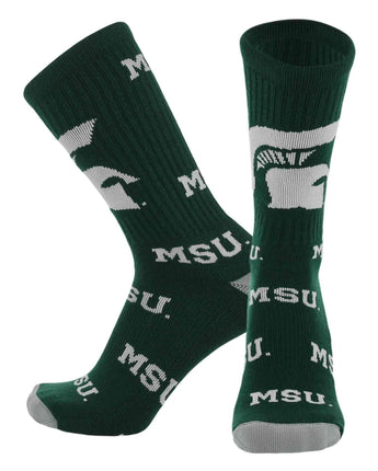 TCK socks Michigan State Green/Grey/White / Large Michigan State Spartans Mayhem Crew Socks (Made in USA)