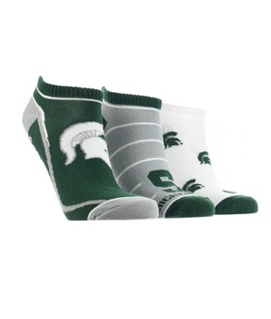 TCK socks Michigan State Green/Grey/White / Large Michigan State Spartans No Show Socks Full Field 3 Pack