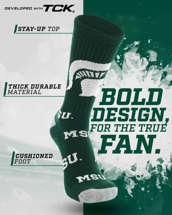 TCK socks Michigan State Spartans Mayhem Crew Socks (Made in USA)