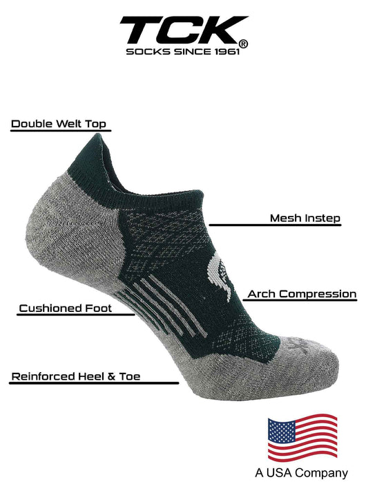 TCK socks Michigan State Spartans No Show Socks with Tab - Performance Socks That Say Hidden