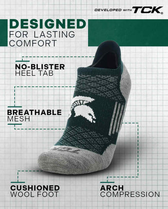 TCK socks Michigan State Spartans Tour No Show Tab Socks - Made in USA