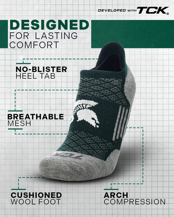 TCK socks Michigan State Spartans Tour No Show Tab Socks - Made in USA