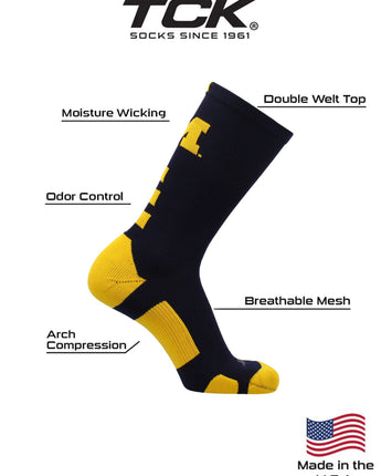 TCK socks Michigan Wolverines Baseline Crew USA Made