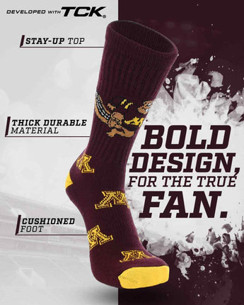 TCK socks Minnesota Golden Gophers Mayhem Crew Socks (Made in USA)