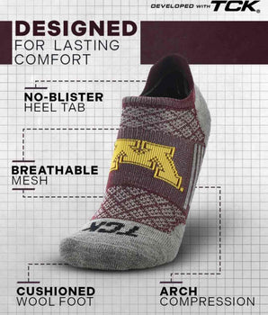 TCK socks Minnesota Golden Gophers Tour No Show Tab Socks - Made in USA