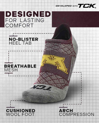 TCK socks Minnesota Golden Gophers Tour No Show Tab Socks - Made in USA