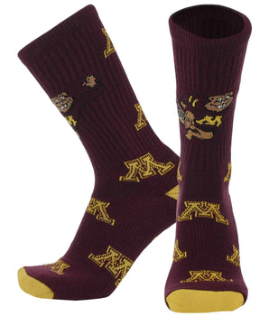 TCK socks Minnesota Maroon/Gold / Large Minnesota Golden Gophers Mayhem Crew Socks (Made in USA)