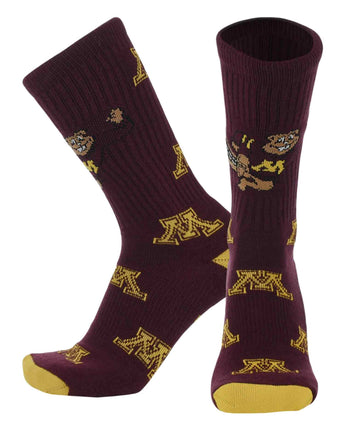 TCK socks Minnesota Maroon/Gold / Large Minnesota Golden Gophers Mayhem Crew Socks (Made in USA)