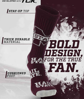 TCK socks Mississippi State Bulldogs Mayhem Crew Socks (Made in USA)