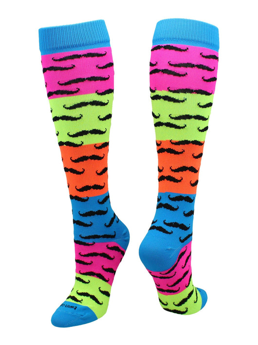 TCK socks Mustache / Medium Neon Rainbow Fun Print Socks
