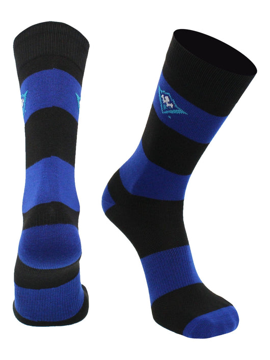 TCK socks Navy/Black / Large UNC Wilmington Seahawks Socks Game Day Striped Crew Socks