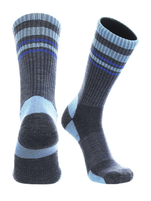 TCK socks Navy/Columbia Blue / Large Merino Wool Hiking Socks For Men & Women - Striped