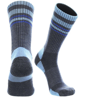 TCK socks Navy/Columbia Blue / Large Merino Wool Hiking Socks For Men & Women - Striped