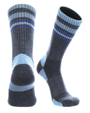 TCK socks Navy/Columbia Blue / Large Merino Wool Hiking Socks For Men & Women - Striped