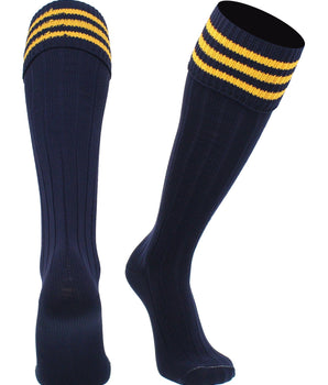 TCK socks Navy Gold / Medium Euro Style 3 Stripe Soccer Socks With Fold Down Top