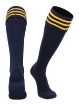 TCK socks Navy Gold / Medium Euro Style 3 Stripe Soccer Socks With Fold Down Top