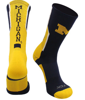 TCK socks Navy/Gold/White / Large University of Michigan Wolverines Socks Perimeter Crew