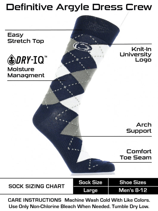 TCK socks Navy/Grey/White / Large Penn State Nittany Lions Argyle Dress Socks NCAA Fanwear Crew Length