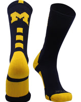 TCK socks Navy/Maize / Large Michigan Wolverines Baseline Crew USA Made