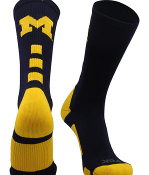 TCK socks Navy/Maize / Large Michigan Wolverines Baseline Crew USA Made