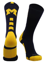 TCK socks Navy/Maize / Large Michigan Wolverines Baseline Crew USA Made