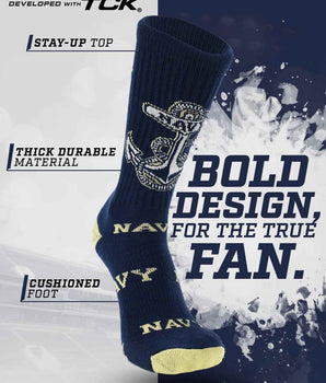 TCK socks Navy Midshipmen Mayhem Crew Socks (Made in USA)