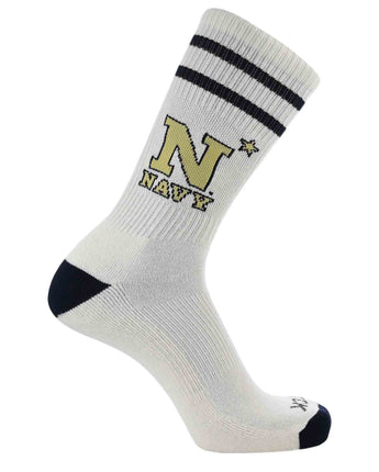 NCAA Vintage College Striped Socks - Navy Midshipmen (Large)